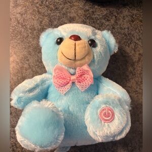 Charming Sky Blue Teddy Bear with Pink Bow